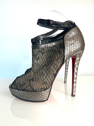 Christian Louboutin Brigette Python Lace Booties 38.5 UK5.5