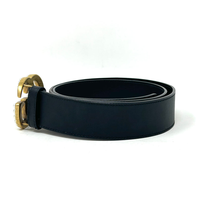 Gucci Wide Black Leather Belt With Pearls