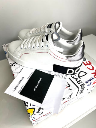 Dolce & Gabbana Portofino Logo White Sneakers Trainers 38 UK5