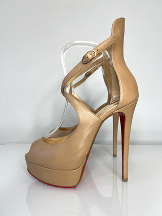 Christian Louboutin Preloved Marlenalta 150 Nude Leather Platform Heels 37.5 UK4.5