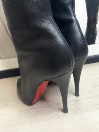 Christian Louboutin Bourge 100 Black Leather Knee-High Boots – Size 39 / UK 6