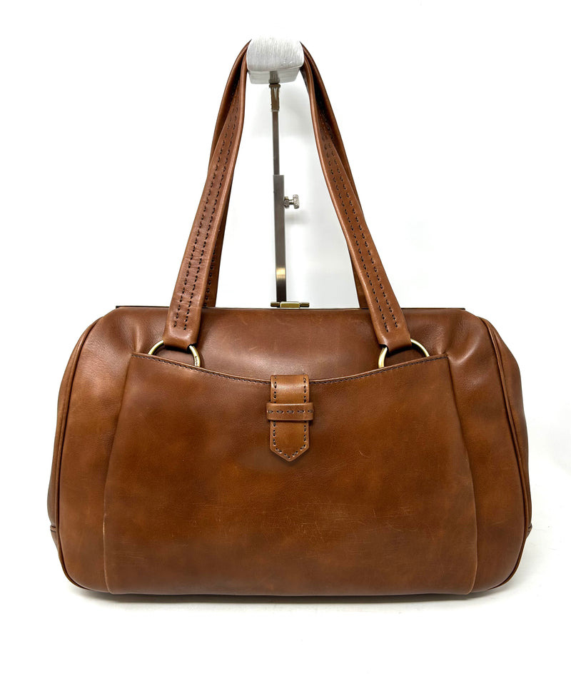 Prada Brown Leather Antique Gold Vintage Handbag