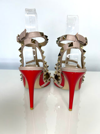 Valentino Garavani Rockstud 100 Red Patent Leather Caged Heels 37 UK4