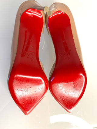 Christian Louboutin Iriza 85 Nude Patent Heels 38.5 UK5.5