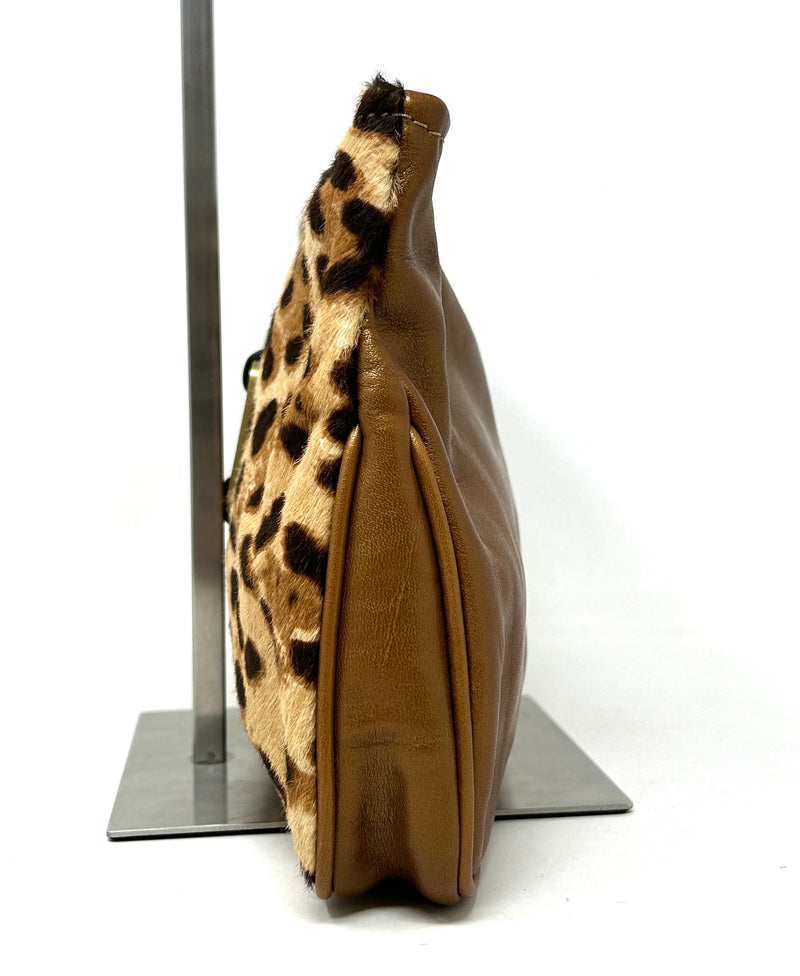 Jimmy Choo Leopard Pony Hair Brown Leather Clutch Bag