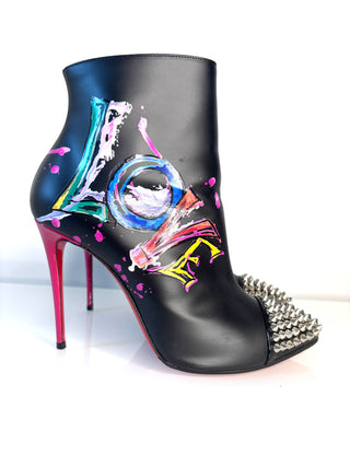 Christian Louboutin 'Love Is A Boot’ 100 Black Leather Spike Toe Ankle Boots 39.5 UK6.5