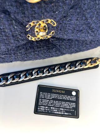 Chanel 19 Navy Tweed Large Flap Shoulder Bag
