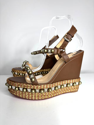 Christian Louboutin Cataconico 120 Brown Wedge Sandals 40 UK7