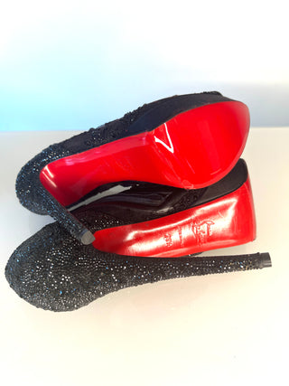 Christian Louboutin Swarovski Crystal Lace Platform Peep-Toe Booties Size 38.5 UK5.5