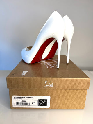 Christian Louboutin New Very Privé 120 White Patent Leather Heels – Size 37 / UK 4