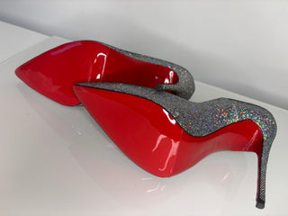Christian Louboutin So Kate 120 Glitter Disco Ball Silver Heels 40 UK7