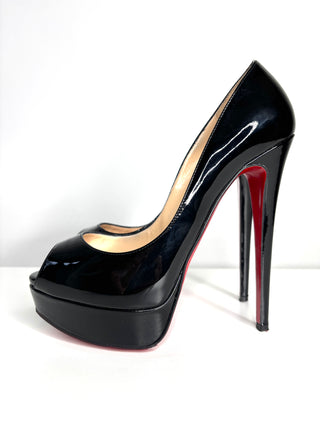 Christian Louboutin Lady Peep 150 Black Patent Platform Heels 38 UK5