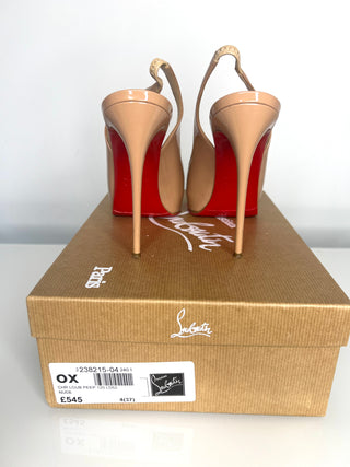 Christian Louboutin Preloved Private Number 120 Nude Patent Peep-toe Slingback Heels 37 UK4