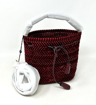 Anya Hindmarch Neeson Oxblood Velvet Woven Drawstring Bucket Bag