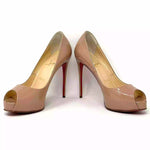 Christian Louboutin New Very Prive 120 Nude Patent Leather Peep Toe Heels 35.5 UK 2.5