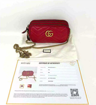 Gucci Marmont Matelasse Red Leather Triple Zip Mini Cross-Body Bag