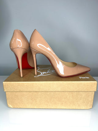 Christian Louboutin Kate 100 Nude Patent Heels – Large fit Size 35.5 / UK 2.5