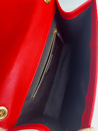 Saint Laurent YSL Pre-Loved Large Envelope Red Chevron Quilted Leather Shoulder Bag