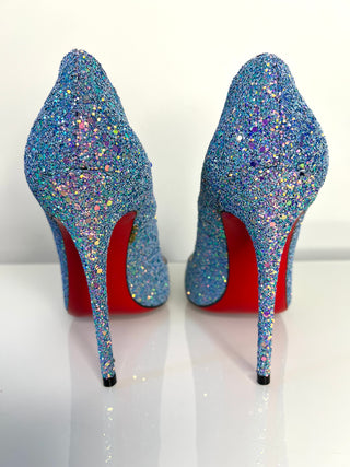 Christian Louboutin So Kate 120 Etincelle Blue Glitter Dragonfly Heels 37.5 UK4.5
