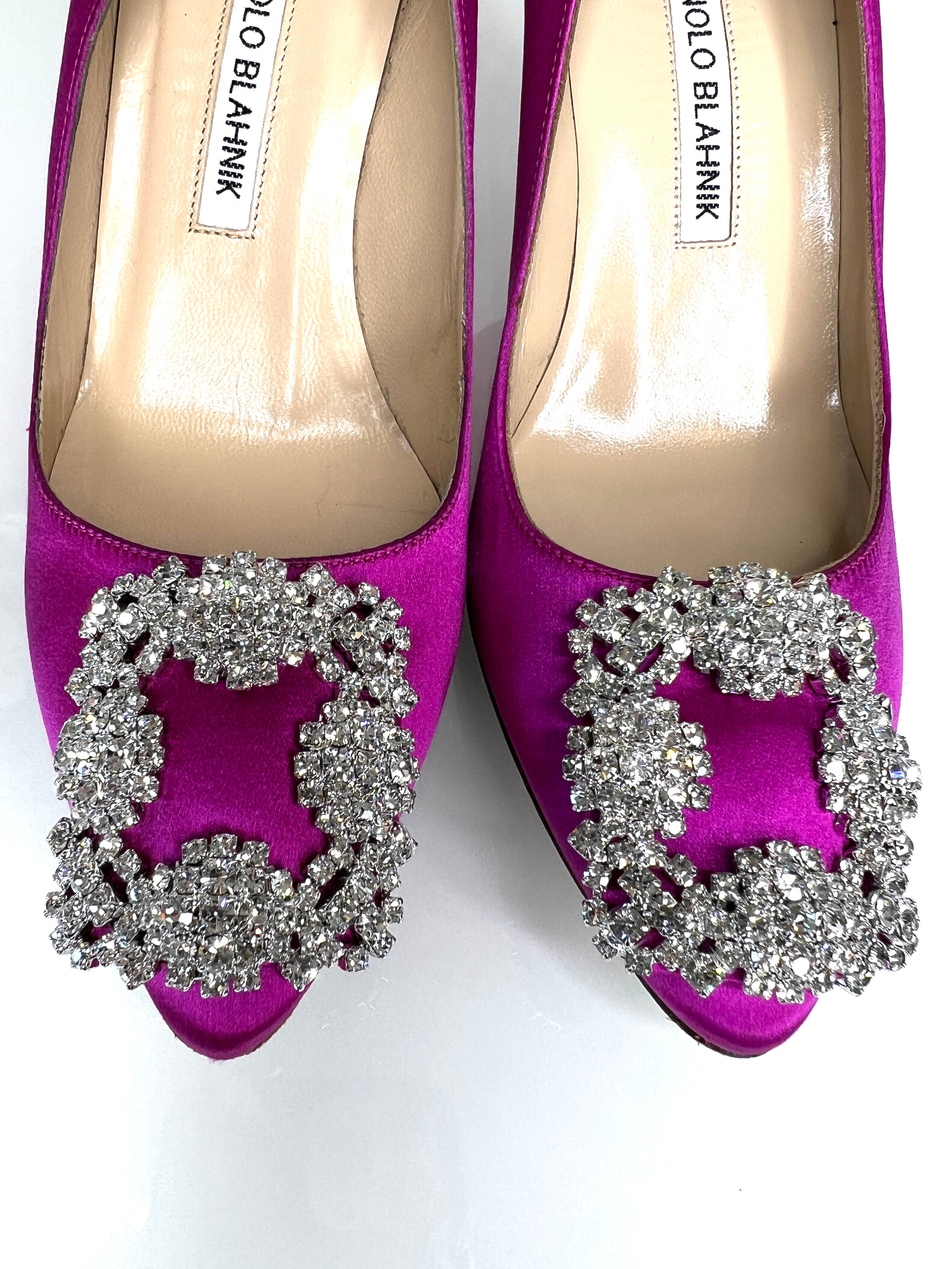 Manolo Blahnik Preloved Hangisi 70 Crystal-Embellished Fuchsia