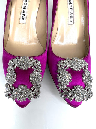 Manolo Blahnik Preloved Hangisi 70 Crystal-Embellished Fuchsia Pink Pumps Heels 35 UK2