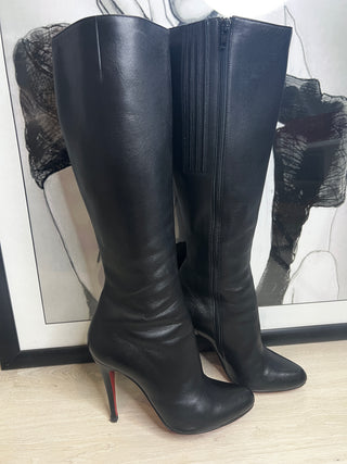 Christian Louboutin Bourge 100 Black Leather Knee-High Boots – Size 39 / UK 6
