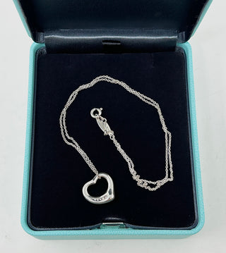 Tiffany & Co Open Heart Silver Pendant Necklace With Diamonds