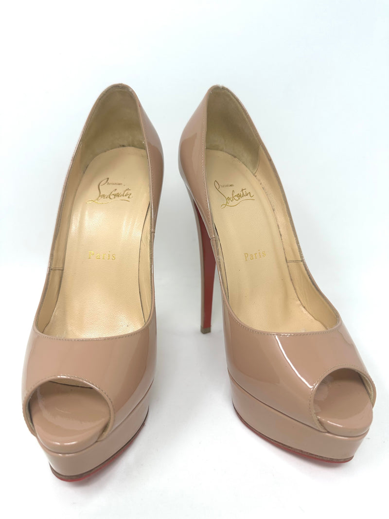 Lady Peep 150 Nude Patent Leather Peep Toe Platform Heels 38.5 UK 5.5