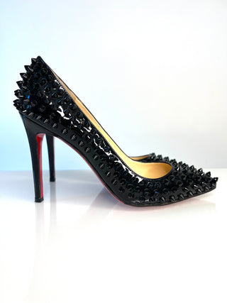 Christian Louboutin Pigalle Spikes 100 Black Patent Heels 38.5 UK5.5