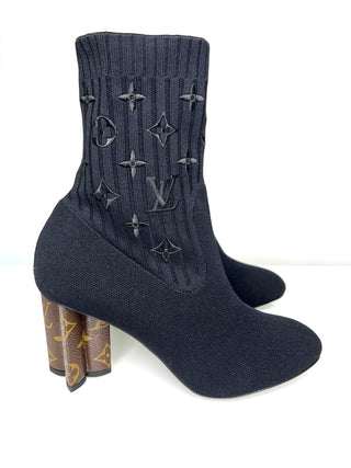 Louis Vuitton Silhouette Black Knit Monogram Ankle Boots 38.5 UK5.5