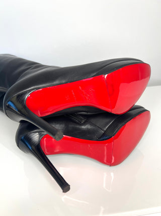 Christian Louboutin New Simple Botta 120 Black Leather Knee-High Boots – Size 36 / UK 3
