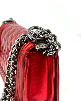 Chanel Small Metallic Red Patent Boy Bag