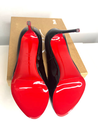 Christian Louboutin Pre-Loved New Very Prive 120 Black Patent Platform Heels 38.5 UK5.5