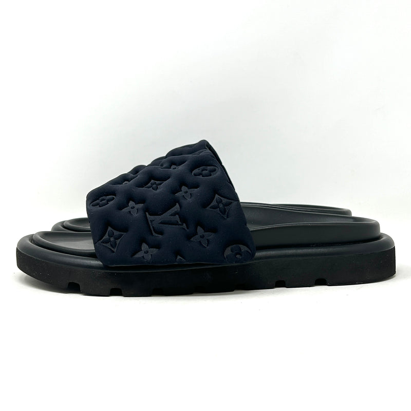 Louis Vuitton Pool Pillow Black Monogram Nylon Velcro Flat Slide Sandals 41 UK 8