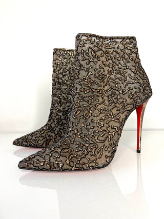 Christian Louboutin Nancy Bootie 100 Multicoloured Glitter Tulle Heel Booties 39 UK6