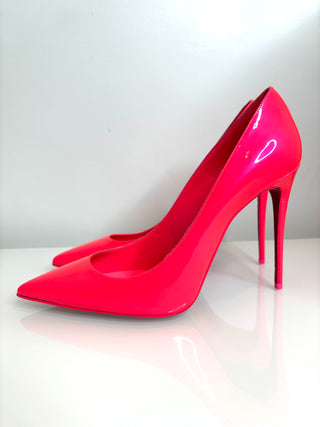 Christian Louboutin Kate 100 Fluo Pink Perle Patent Leather Heels 40.5 UK7.5