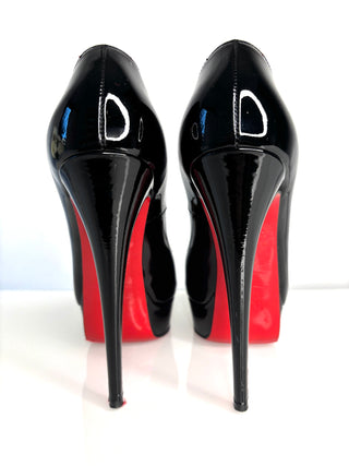 Christian Louboutin Preloved Lady Peep Black Patent Platform Heels 37 UK4