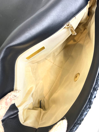 Chanel Preloved Large Chanel 19 Navy Raffia Tweed Flap Bag