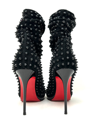 Christian Louboutin Guerilla 100 Black Suede Spike Open Toe Bootie Heels 37 UK 4