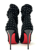 Christian Louboutin Guerilla 100 Black Suede Spike Open Toe Bootie Heels 37 UK 4