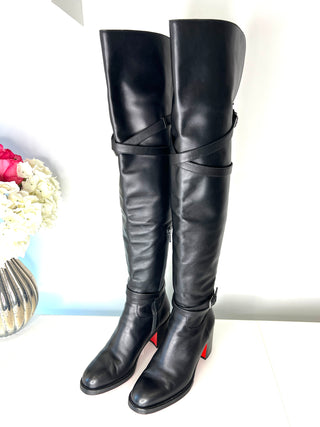 Christian Louboutin Preloved Karialta 70 Black Leather Over-The-Knee Boots 39 UK6