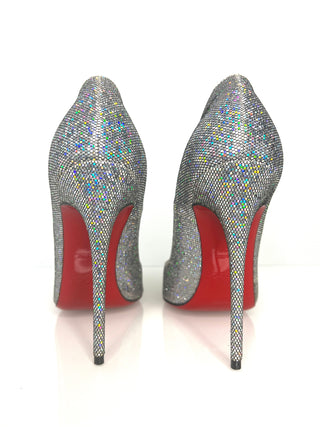Christian Louboutin So Kate 120 Glitter Disco Ball Silver Heels 38 UK5