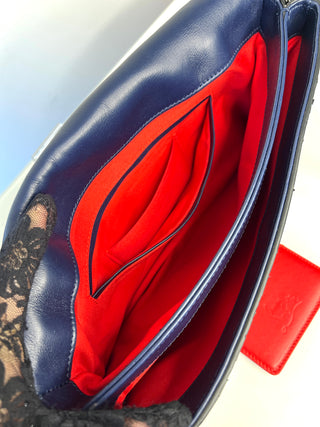 Christian Louboutin Rougissime Nuit Blue Metallic Python Clutch Shoulder Bag