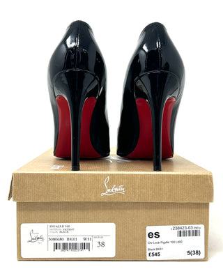 Christian Louboutin Pigalle 100 Black Patent Leather Pump Heels Small EU38 UK 5