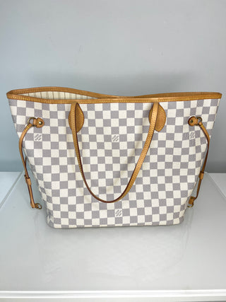 Louis Vuitton Neverfull MM Damier Azur Tote Bag & Matching Pouch
