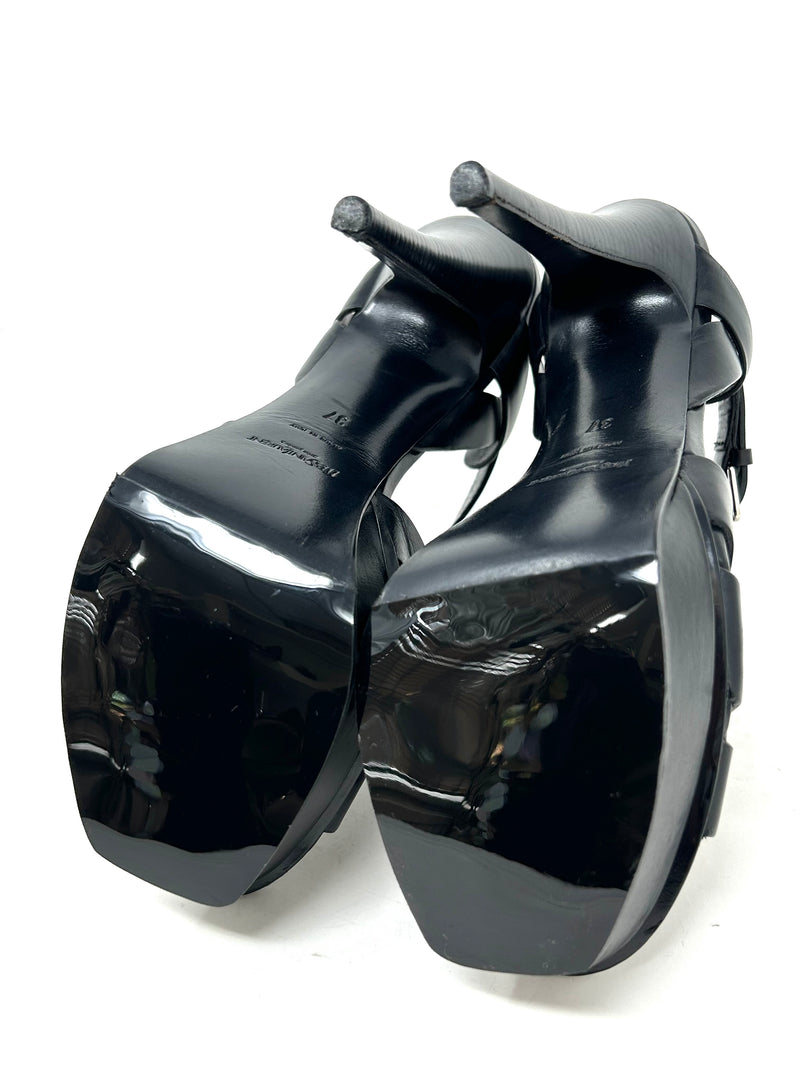 Yves Saint Laurent Black Leather Platform Heel Sandals