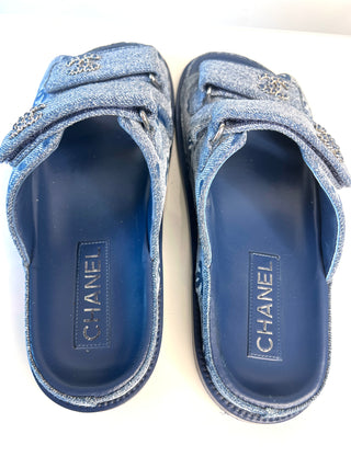 Chanel Denim CC Monogram Dad Sandals 38.5 UK5.5