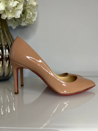 Christian Louboutin Preloved Pigalle 85 Nude Patent Leather Heels 37 UK4