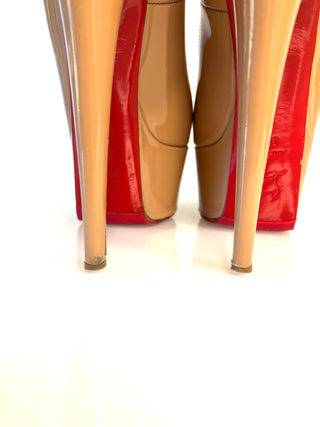 Christian Louboutin Jamie 160 Nude Patent Leather Peep-Toe Platform Heels 39.5 UK6.5
