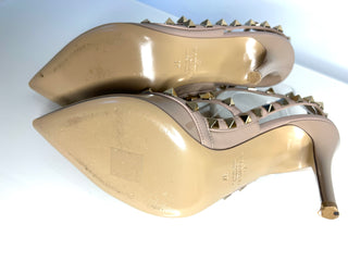 Valentino Garavani Preloved Rockstud 100 Nude Patent Sandals Heels 37 UK4